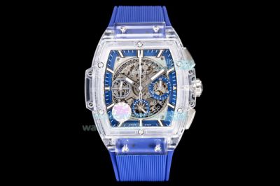 Swiss HUB4700 Hublot Replica Big Bang Transparent Case Blue Rubber Strap Watch